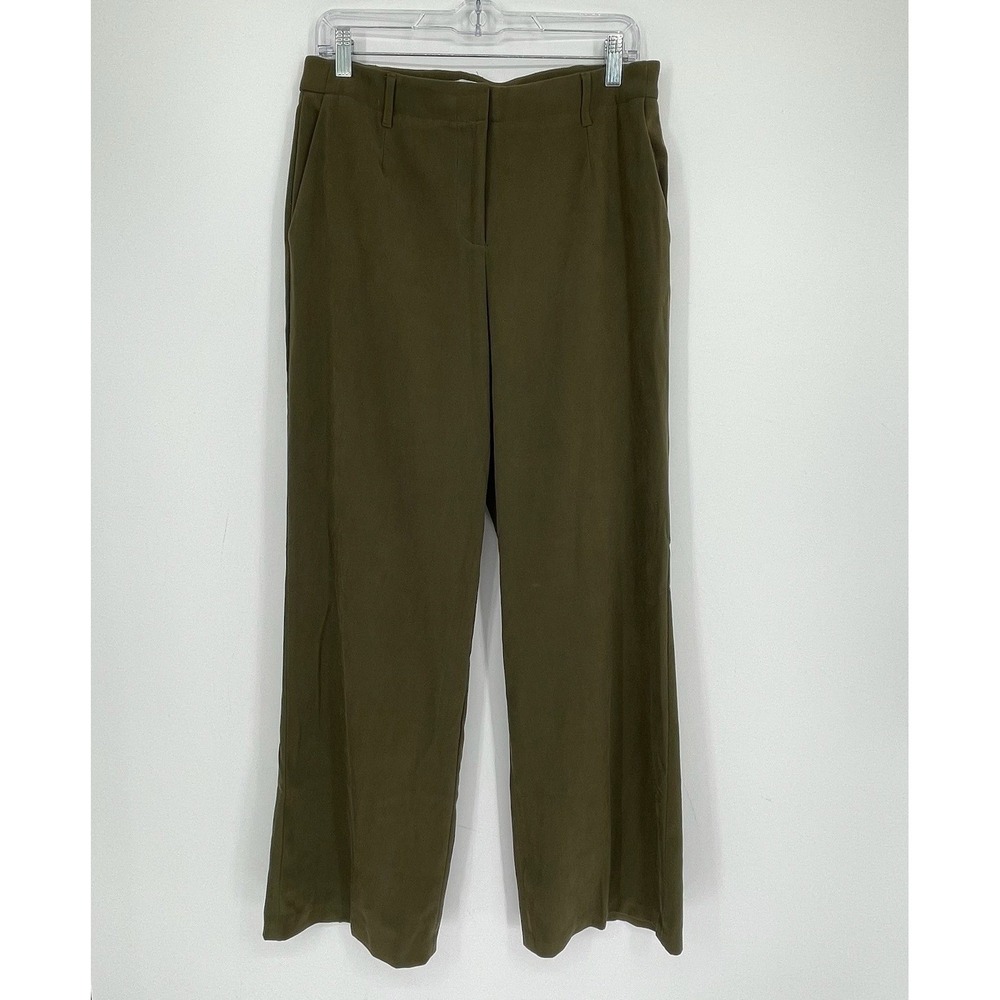Coldwater Creek Women's Olive Green Stretch Wide Leg High Rise Trousers Size 6
